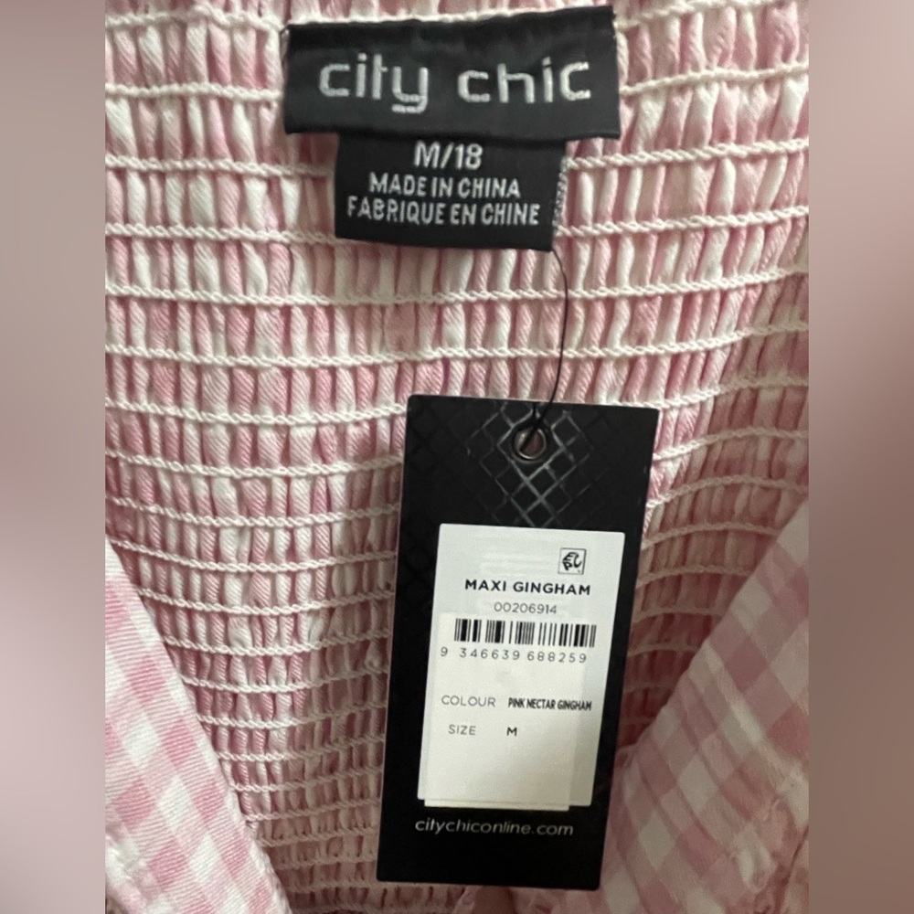 NWT City Chic Pink White Gingham Maxi Tiered Dress Size 18 - Picture 6 of 9